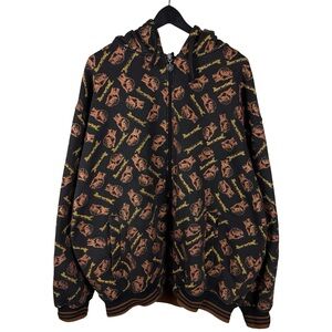 Vintage Y2K Barefox All Over Print Streetwear Rap Full Zip Hoodie Size 2XL